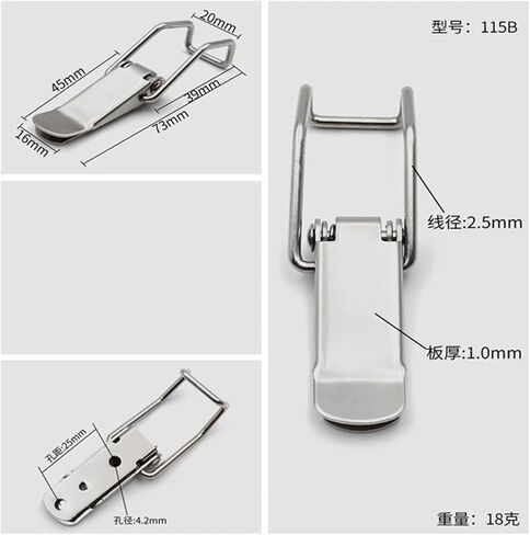Spring Toggle Latch Car Cabinet Boxes Spring Loaded Latch Catch Stainless Steel Hasp Toolbox Buckle 115A-B 1Pcs(201Stainless SteelB) in Saudi Arabia