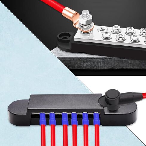 650A Marine Bus Bar Heavy Duty Power Distribution Block, Battery Busbar, Automotive Buss bar Terminal Block with 6X 3/8" (M10) Studs for Car, Boat and Solar Wiring (Black+Red) in Saudi Arabia