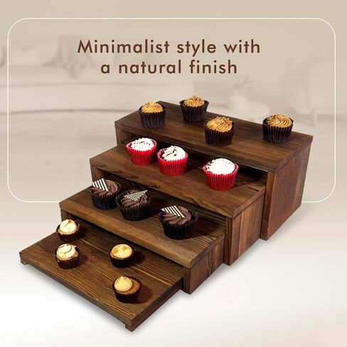 4-Tier Ultra Wide Wooden Display Stand, Wood Riser for Table Display, No Tools Required, Easy to Assemble, Durable Wood Stands for Dessert Table & Home Deco in Saudi Arabia