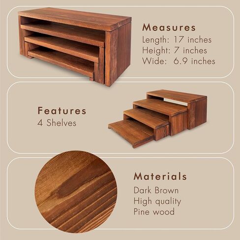 4-Tier Ultra Wide Wooden Display Stand, Wood Riser for Table Display, No Tools Required, Easy to Assemble, Durable Wood Stands for Dessert Table & Home Deco in Saudi Arabia