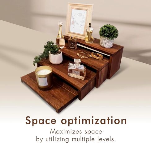 4-Tier Ultra Wide Wooden Display Stand, Wood Riser for Table Display, No Tools Required, Easy to Assemble, Durable Wood Stands for Dessert Table & Home Deco in Saudi Arabia