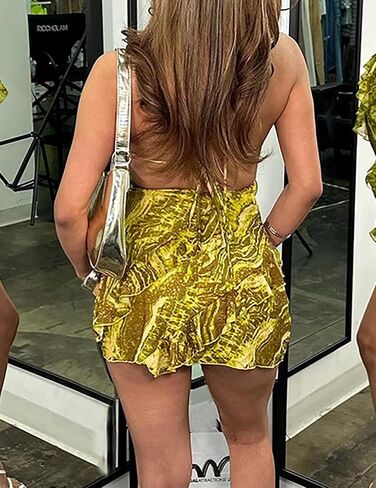 Yuopeid Women's Sexy Halter Neck Backless Printed Mini Dress Floral Layered Ruffle Bodycon Short Party Dress in Kuwait