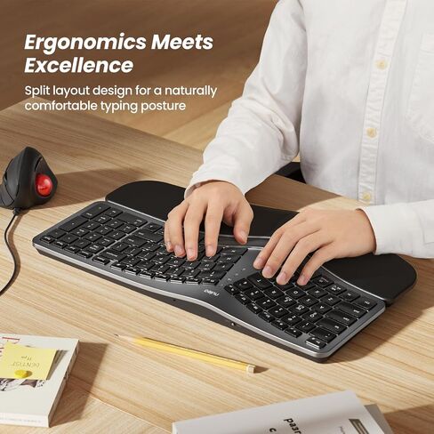Nulea Wireless Ergonomic Keyboard, Split Keyboard with Wrist Rest, USB-C Charging, 7-Color Backlight, Natural Typing, Bluetooth and USB Connectivity White in Saudi Arabia