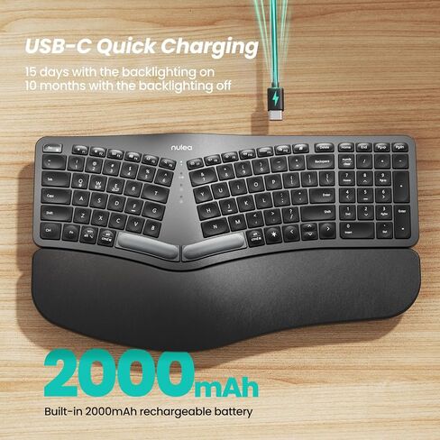 Nulea Wireless Ergonomic Keyboard, Split Keyboard with Wrist Rest, USB-C Charging, 7-Color Backlight, Natural Typing, Bluetooth and USB Connectivity White in Saudi Arabia