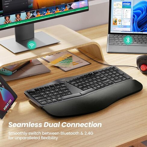 Nulea Wireless Ergonomic Keyboard, Split Keyboard with Wrist Rest, USB-C Charging, 7-Color Backlight, Natural Typing, Bluetooth and USB Connectivity White in Saudi Arabia