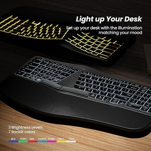 Nulea Wireless Ergonomic Keyboard, Split Keyboard with Wrist Rest, USB-C Charging, 7-Color Backlight, Natural Typing, Bluetooth and USB Connectivity White in Saudi Arabia