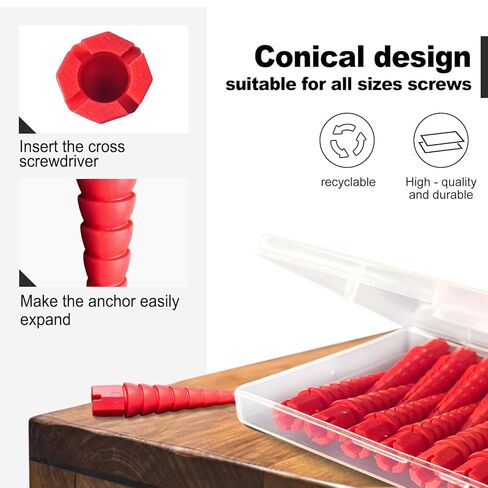 Red 20pcs مرساة إصلاح ثقب المسمار ، حشو فتحة فتحة فتحة الباب ، مرساة الجدار متعدد الاستخدامات ، أحجام أحجام البراغي الخشبية #2 إلى #16 in Kuwait
