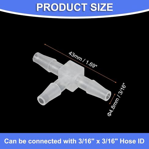 uxcell 3/16" Hose Barb Fitting, 4 Pcs Equal Barbed T Shaped 3 Way Plastic Splicer Joint Mender Adapter Union Fitting for Air Line Tubing Pipe Household Fuel Gas Liquid in Saudi Arabia