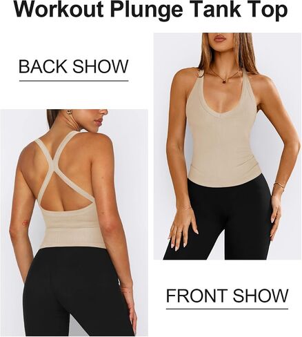 Womens Halter Tops Racerback Workout Tank Top for Women Plunge V Neck Split-Back Spaghetti Strap Fitted Ribbed Shirts in Saudi Arabia