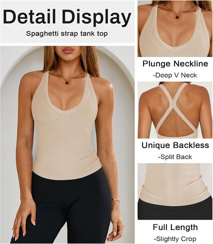 Womens Halter Tops Racerback Workout Tank Top for Women Plunge V Neck Split-Back Spaghetti Strap Fitted Ribbed Shirts in Saudi Arabia
