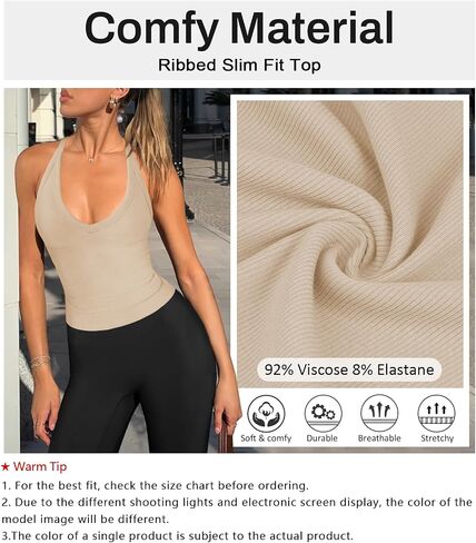 Womens Halter Tops Racerback Workout Tank Top for Women Plunge V Neck Split-Back Spaghetti Strap Fitted Ribbed Shirts in Saudi Arabia