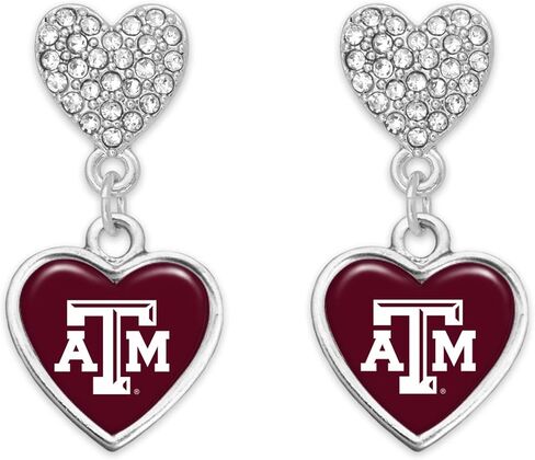 Texas A & M Aggies Amara Silver Crystal Heart أقراط الهدية المجوهرات تامو in Saudi Arabia