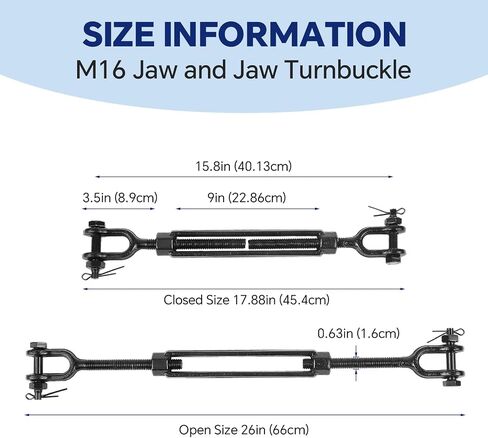 2Pack Heavy Duty Turnbuckle 1/2"*13Inch,2200 lbs Working Load Limit, Weather Resistant, M12 Steel Jaw and Jaw Black Turnbuckle for Tractor, Wire Rope Tension, Sun Shade Tent, Treehouse, Deck in Saudi Arabia