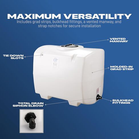 RTS Plastics Polyetomolded Polyethylene PCO-30 GALLON الخزان للماء والسوائل غير القابلة للاشتعال مع شريط جراد مصبوب وكوع السيفون in Saudi Arabia