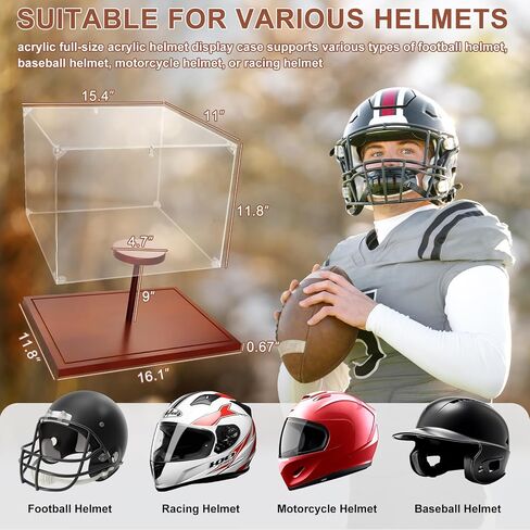 Full Size Helmet Display Case with Solid Wood Base & Holder for Football, Baseball, Hockey Puck Helmet, Clear Acrylic Baseball Display Case for Collectible & Sports Memorabilia in Saudi Arabia