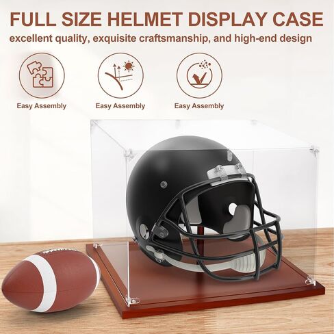 Full Size Helmet Display Case with Solid Wood Base & Holder for Football, Baseball, Hockey Puck Helmet, Clear Acrylic Baseball Display Case for Collectible & Sports Memorabilia in Saudi Arabia