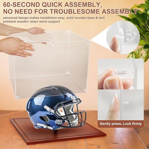 Full Size Helmet Display Case with Solid Wood Base & Holder for Football, Baseball, Hockey Puck Helmet, Clear Acrylic Baseball Display Case for Collectible & Sports Memorabilia in Saudi Arabia
