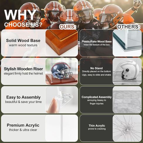 Full Size Helmet Display Case with Solid Wood Base & Holder for Football, Baseball, Hockey Puck Helmet, Clear Acrylic Baseball Display Case for Collectible & Sports Memorabilia in Saudi Arabia