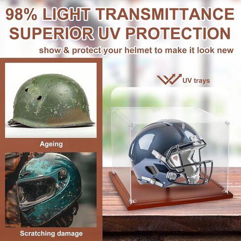 Full Size Helmet Display Case with Solid Wood Base & Holder for Football, Baseball, Hockey Puck Helmet, Clear Acrylic Baseball Display Case for Collectible & Sports Memorabilia in Saudi Arabia