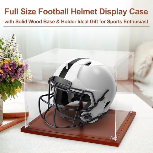 Full Size Helmet Display Case with Solid Wood Base & Holder for Football, Baseball, Hockey Puck Helmet, Clear Acrylic Baseball Display Case for Collectible & Sports Memorabilia in Saudi Arabia