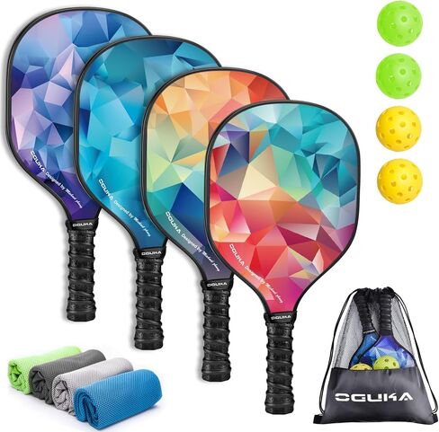 Pickleball Paddles, USAPA Approved Lightweight Pickleball Paddles Set of 4, 4 Pickleball Balls, 4 Cooling Towels& Bag, Premium Pickleball Rackets for Beginners & Pros in Saudi Arabia
