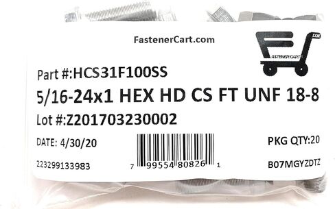 5/16-24 × 1 مسامير غطاء سداسي الفولاذ المقاوم للصدأ FT مسامير سداسية 18-8 (UNF) خيط غرامة (20 قطعة) in Saudi Arabia