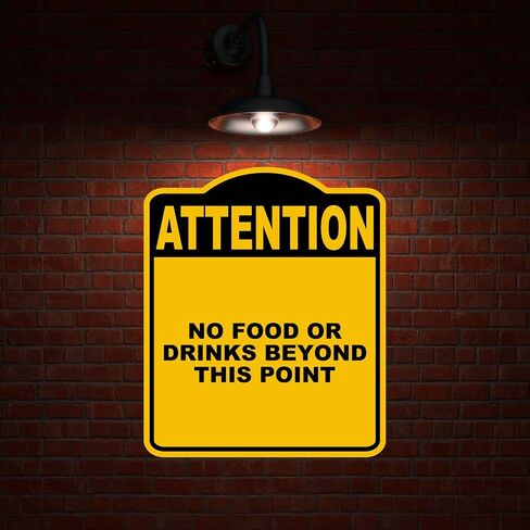 NO FOOD OR DRINKS BEYOND THIS POINT Attention Yellow Black Aluminum Composite Sign 15 x 18 inches in Saudi Arabia