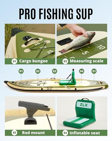 ZLX 11'6''x42'' Extra Wide Inflatable Fishing Paddle Board for Adults- Stable Non-Slip Deck Pad, Dual Reinforced Sides & Quiet Glide, 400lb Capacity SUP, Rod Holder, Camera Mount, Dual-Action Pump in Saudi Arabia