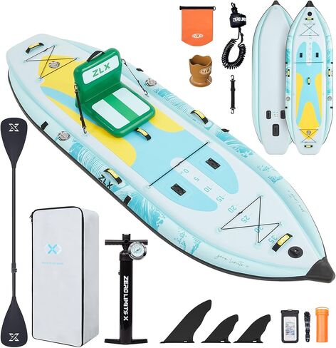 ZLX 11'6''x42'' Extra Wide Inflatable Fishing Paddle Board for Adults- Stable Non-Slip Deck Pad, Dual Reinforced Sides & Quiet Glide, 400lb Capacity SUP, Rod Holder, Camera Mount, Dual-Action Pump in Saudi Arabia