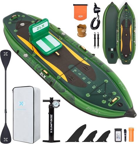 ZLX 11'6''x42'' Extra Wide Inflatable Fishing Paddle Board for Adults- Stable Non-Slip Deck Pad, Dual Reinforced Sides & Quiet Glide, 400lb Capacity SUP, Rod Holder, Camera Mount, Dual-Action Pump in Saudi Arabia