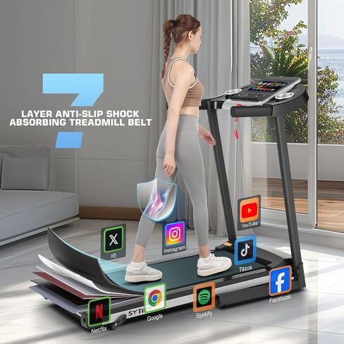 sytiry incline preghills للمنزل مع شاشة التلفزيون و WiFi ، طحين من وسادة المشي الذكية سعة 3.25 حصان مع الميل ، آلة تشغيل كهربائية قابلة للطي الثقيلة مع شاشة تعمل باللمس 10 بوصات ، مشاهد رياضية ثلاثية الأبعاد in Kuwait