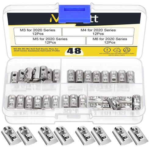 48pcs 3030 Series M4 M5 M6 M8 Roll in Spring t Nuts ، لفة في T Jus مع زنبرك الكرة ، نصف الصلب الكربوني ، كرة صامدة محملة T nut for 3030 Series Profusion in Saudi Arabia
