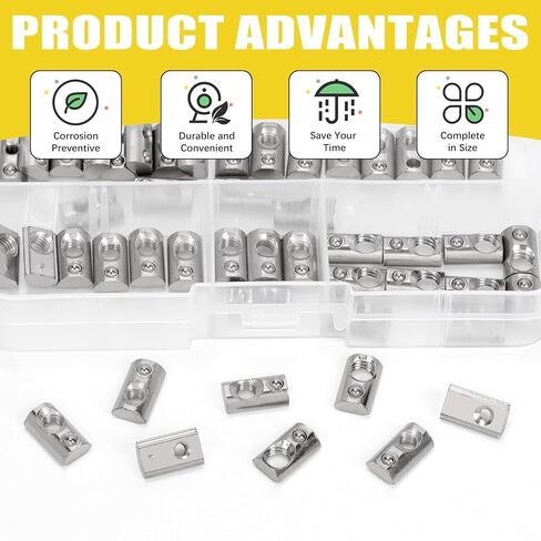 48pcs 3030 Series M4 M5 M6 M8 Roll in Spring t Nuts ، لفة في T Jus مع زنبرك الكرة ، نصف الصلب الكربوني ، كرة صامدة محملة T nut for 3030 Series Profusion in Saudi Arabia