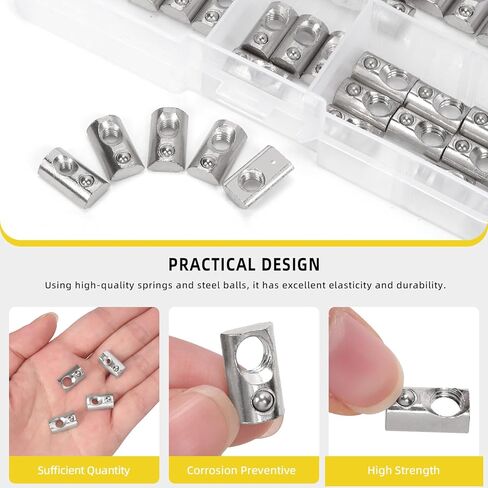 48pcs 3030 Series M4 M5 M6 M8 Roll in Spring t Nuts ، لفة في T Jus مع زنبرك الكرة ، نصف الصلب الكربوني ، كرة صامدة محملة T nut for 3030 Series Profusion in Saudi Arabia