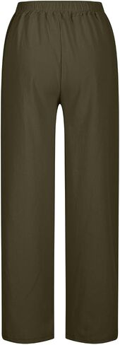 Linen Pants Women High Waist Drawstring Pants Summer Casual Split Pants Trendy Fashion Trousers Beach Vacation Clothes in Kuwait