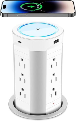 Pop Up Outlet for Countertop, PD45W 4 USB/8 Outlets/Wireless Charger in Kuwait