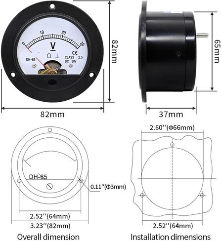 DH-65 DC Voltmeter Pointer أدوات قياس الجهد التناظرية الأدوات الكهربائية 1pcs (300 فولت) in Saudi Arabia