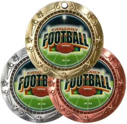 Decade Awards Fantasy Football World Class Medal - Gold, Silver or Bronze | Engraved FFL Medal with Football Ribbon - 3 Inch Wide - Customize Now in Kuwait