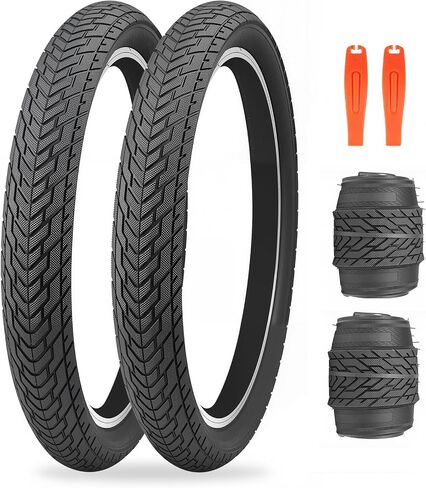 MEGHNA Bike Tire 20 inch Mountain Bike Tire with Lever 60-406 Foldable Tire 20 x 2.35 inch Replacement Grooved for BMX Freestyle Kids Cruiser Bike (Black, 20 x 2.35 inch - 2 Pack - No Tubes) in Saudi Arabia