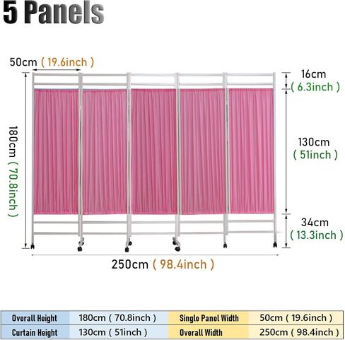 Rolling Medical Privacy Screen on Wheels, Portable, 3/4/5/6 Panel Indoor Temporary Room Par tition Wall Fencing with for Hospital/Clinic/Ward, Metal Iron Frame(Blue,4 in Saudi Arabia