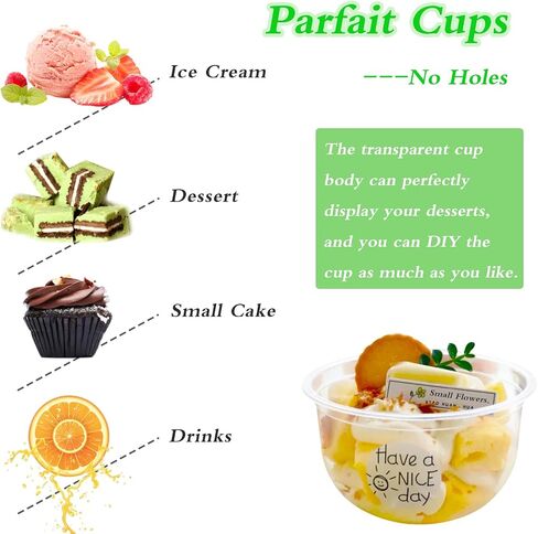 50 Pack 12oz Plastic Parfait Cups with Dome Lids,Yogurt Parfait Cups with Sporks,Clear Plastic Cup with Dome Lids(No Hole) for Yogurt,Dessert,Ice Cream,Cupcake,Snacks,Pudding,Fruits in Saudi Arabia