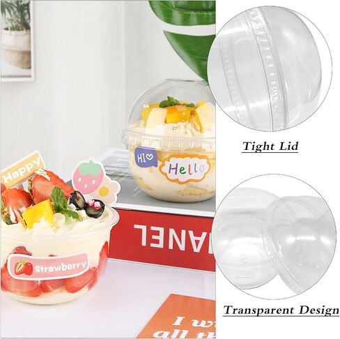 50 Pack 12oz Plastic Parfait Cups with Dome Lids,Yogurt Parfait Cups with Sporks,Clear Plastic Cup with Dome Lids(No Hole) for Yogurt,Dessert,Ice Cream,Cupcake,Snacks,Pudding,Fruits in Saudi Arabia