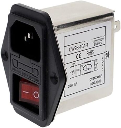 CW2B-10A-T Plug-in Power Filter 6A10A220VAC IEC Socket with Insurance red Switch(CW2B-10A-T) in Saudi Arabia