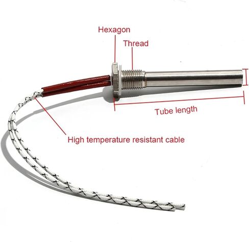 BIRAN 1/2" Thread Cartridge Heater DN15mm 12/24/48V 50-200W Electric Single Head Liquid Heating Tube M16x100/150mm Without nut(12V,DN15 16x150mm 200W) in Saudi Arabia