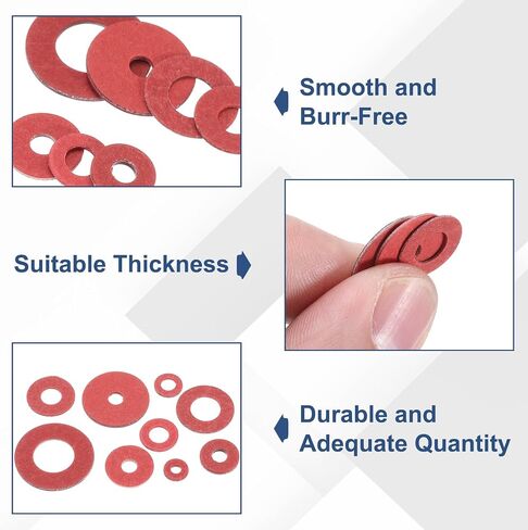uxcell 220 Pcs M6 Fiber Flat Washers, Insulation Plain Washer 6mm ID 12mm OD 0.5mm Thick Red Steel Paper Gaskets for Machinery Fastener Plumbing General Repair in Saudi Arabia