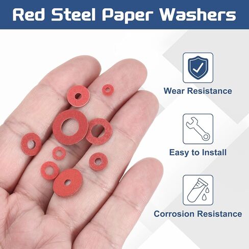 uxcell 220 Pcs M6 Fiber Flat Washers, Insulation Plain Washer 6mm ID 12mm OD 0.5mm Thick Red Steel Paper Gaskets for Machinery Fastener Plumbing General Repair in Saudi Arabia