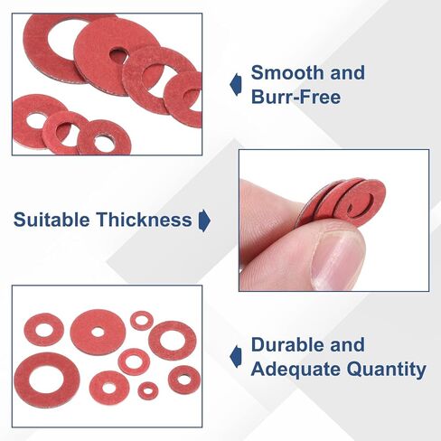 uxcell 220 Pcs M6 Fiber Flat Washers, Insulation Plain Washer 6mm ID 12mm OD 0.5mm Thick Red Steel Paper Gaskets for Machinery Fastener Plumbing General Repair in Saudi Arabia
