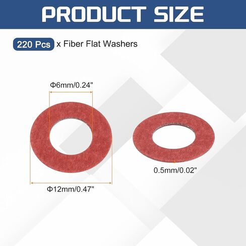 uxcell 220 Pcs M6 Fiber Flat Washers, Insulation Plain Washer 6mm ID 12mm OD 0.5mm Thick Red Steel Paper Gaskets for Machinery Fastener Plumbing General Repair in Saudi Arabia