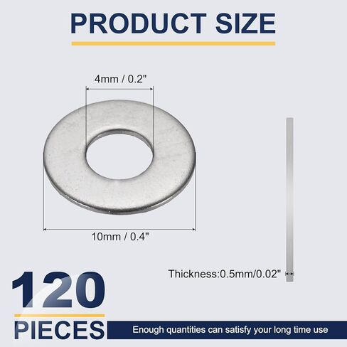 غسالة UXCELL M5 مسطحة للمسمار ، 120pcs 304 غسالات الفولاذ المقاوم للصدأ 5 مم × 10 مم OD × 2 مم للبراغي ، إصلاح المصانع ، المطابخ ، المتاجر ، والبناء في الهواء الطلق (نغمة فضية) in Saudi Arabia