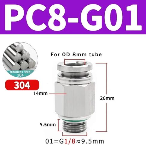 10PCS 304 Stainless Steel Tracheal Quick Coupling Quick Pneumatic Quick Coupling G Thread Straight-Through PC-G Connector(PC4-G01) in Saudi Arabia